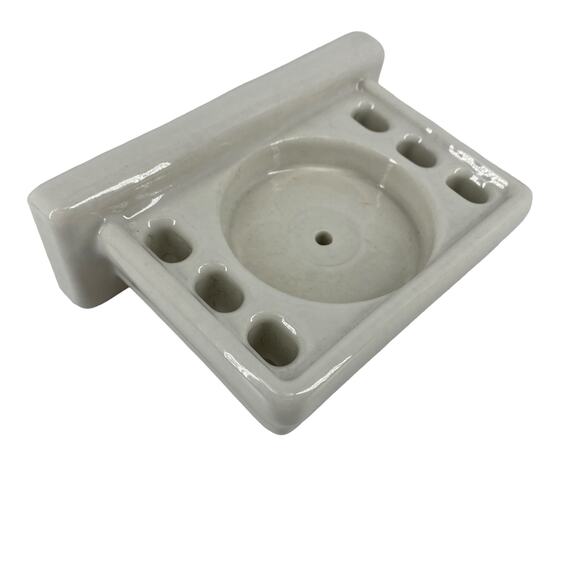 Vintage Ceramic 6-Slot Toothbrush and Cup Holder Wall Mount Antique Bath Reno - Picture 3 of 15